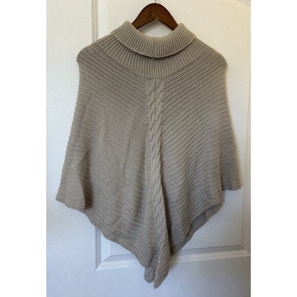 Chicos Womens Small Medium Poncho Pull Over Beige Cable Knit Classic Preppy Soft - Picture 3 of 8